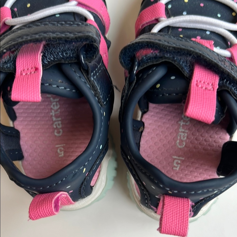 Carter's Toddler Girl Polka Dot Navy and Pink Sandal Shoes Size 5 - Picture 5 of 6